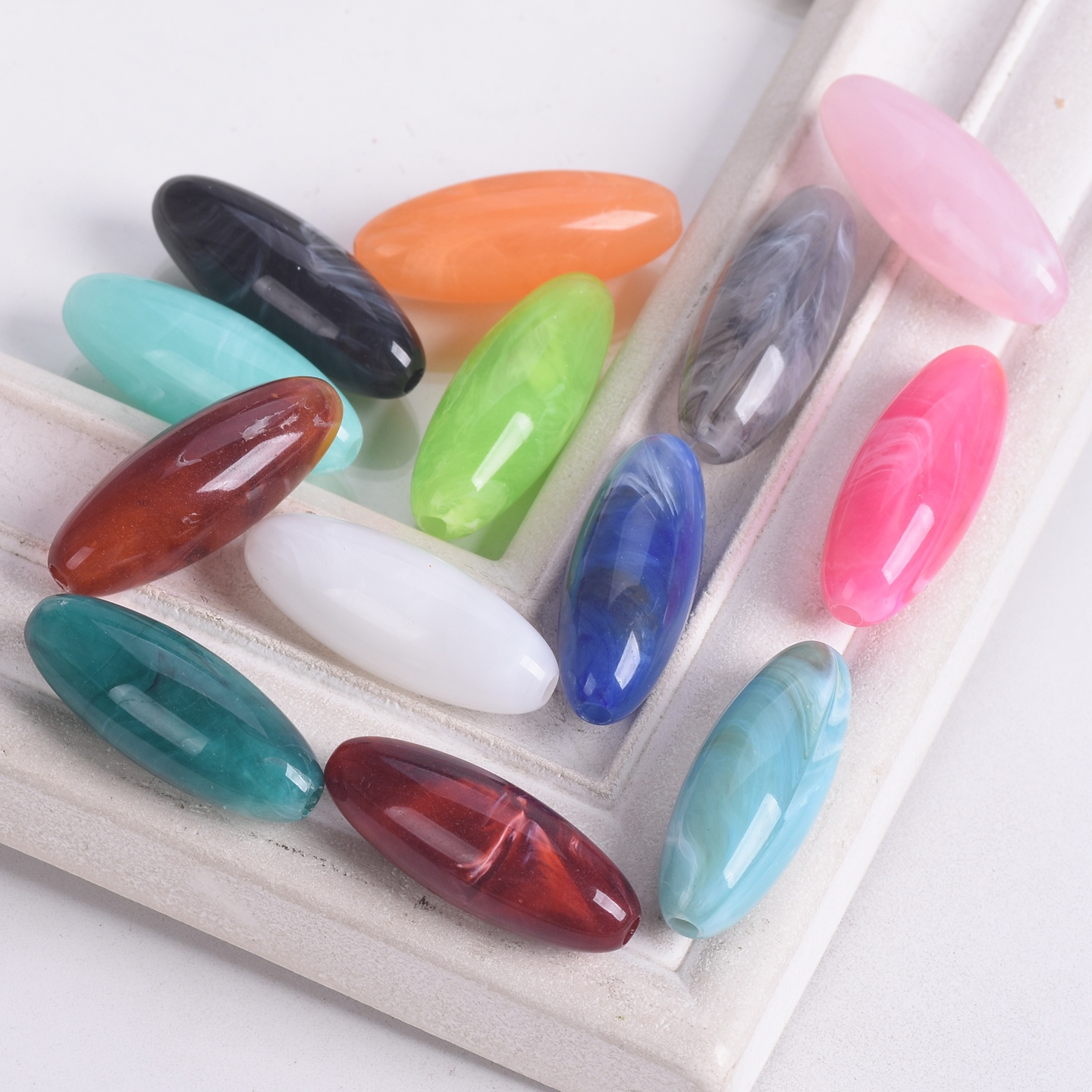 Vintage Collectible Marbles - 10 шт. овальных бусин из акрила